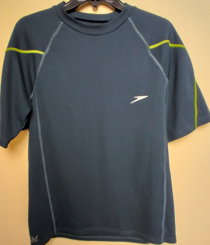 Speedo MENS SS BLOCKTHEBURN Navy Swim Shirt M